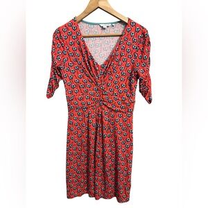 Boden Dress Women’s 8 Floral Rushed Midi V-Neck Red Blue Viscose